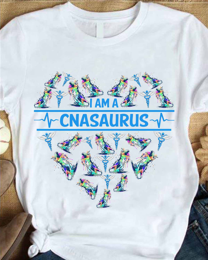 CNA T-Shirt - Heart Graphic with Medical Symbols - I Am A Caregiver SaurusNurse