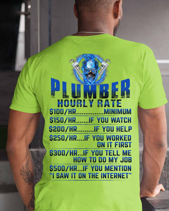 Neon Green Plumber T-Shirt with Skull and Wrench Graphic