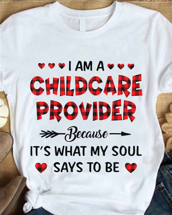 Childcare Provider T-Shirt with Red Heart Emoji and Inspiring Text