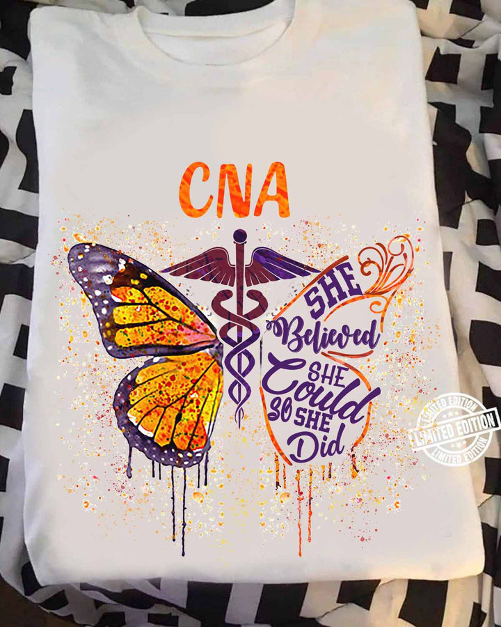 CNA Butterfly and Caduceus T-Shirt, symbolizing transformation and healing