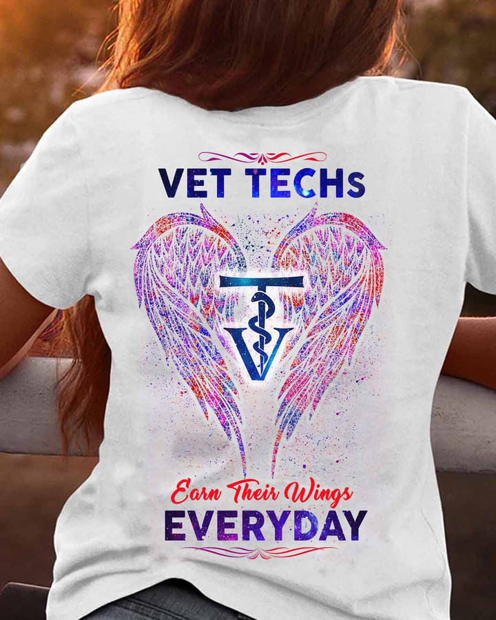 Vet Techs Earn their Wings Everyday- White-Vettech-T-shirt -#140922EARNTH7BVETEAP