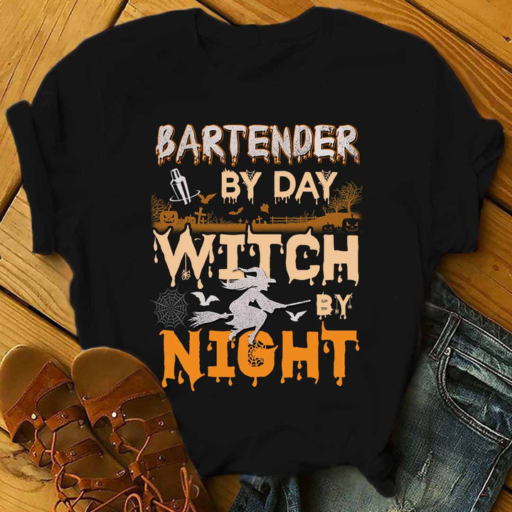 Bartender by day Witch by Night- Black -Bartender- T-shirt -#170922BYDAY3FBARTAP
