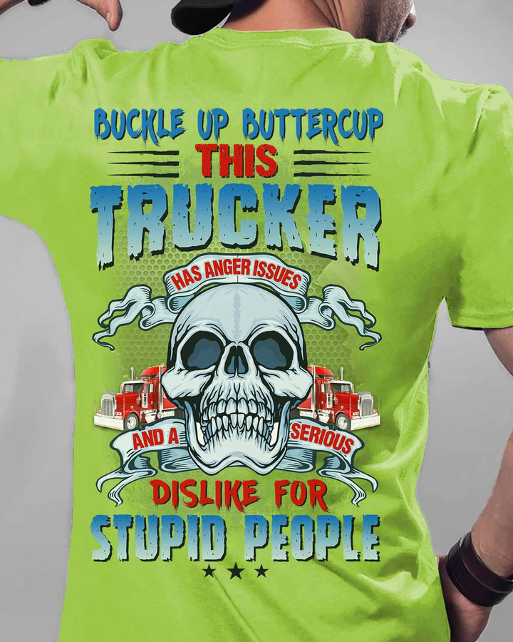 This Trucker has anger issue- Lime-Trucker- T-shirt -#230922BUCUT8BTRUCZ6