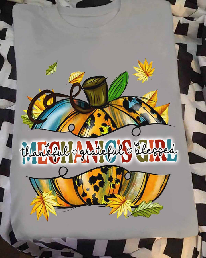 Stylish Mechanic T-Shirt with Leopard Print Pumpkin | Thankful, Grateful, Blessed #230922GREFUL3FMECHZ6