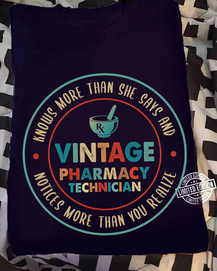 Vintage Pharmacy Technician- Navy Blue -Pharmacytechnician- T-shirt -#240922VINTA8FPHTEZ4