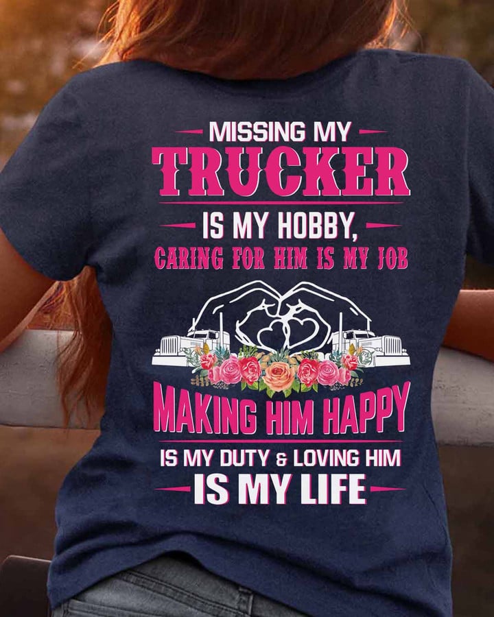 Missing my Trucker is my Hobby- Navy Blue -Trucker- T-shirt -#240922MISIN7BTRUCZ6