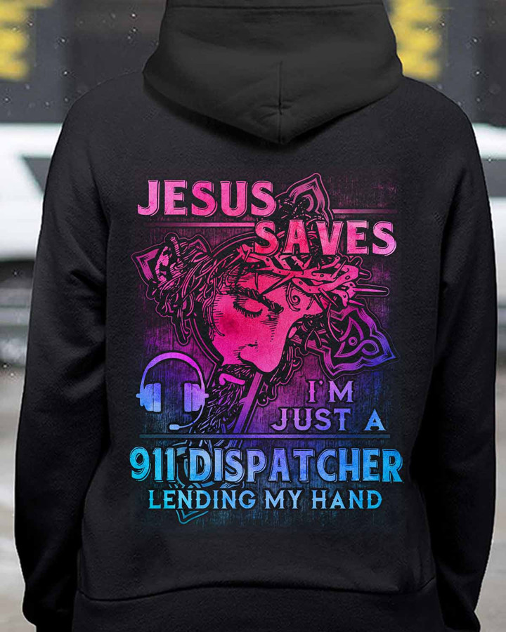 Black hoodie with religious graphic design and quote for 911 dispatchers