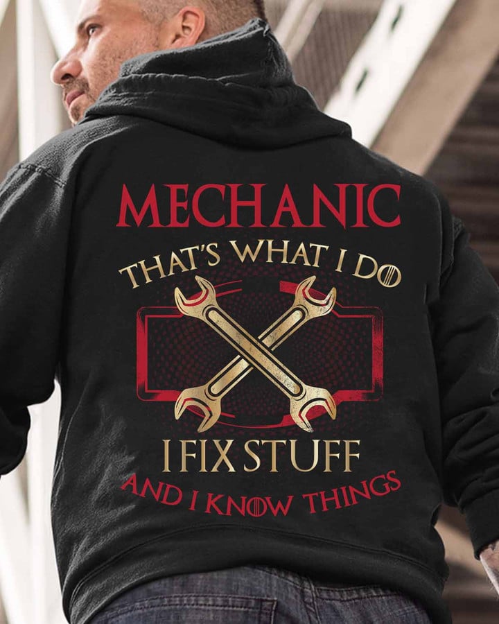 Black hoodie with crossed wrenches graphic and quote for mechanics