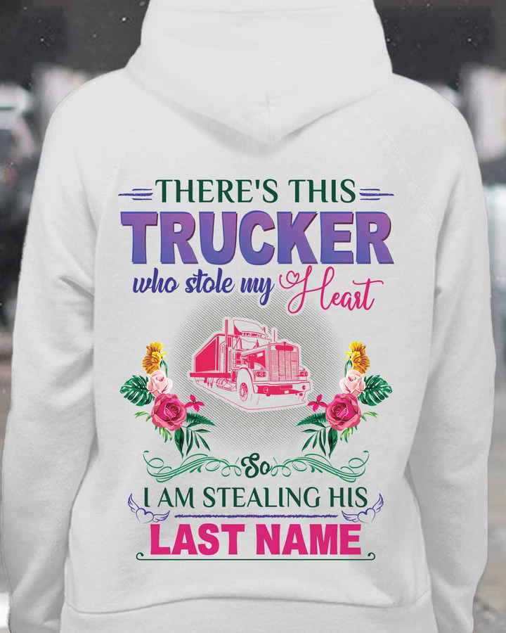Truck Profession White Hoodie - Semi truck graphic with flowers on a white hoodie for blue-collar workers