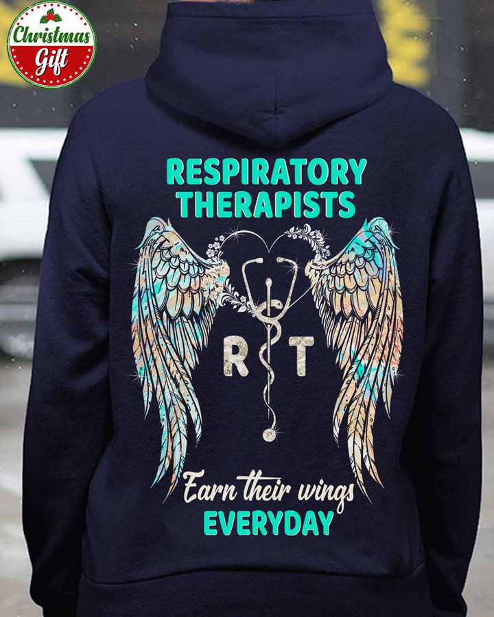 Respiratory Therapists Earn Their Wings Everyday- Navy Blue -RespiratoryTherapist- Hoodie -#011122EARTH5BRETHZ4