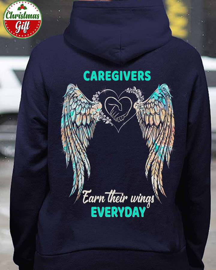 Caregivers Earn Their Wings Everyday- Navy Blue -Caregiver- Hoodie -#011122EARTH5BCAREZ4