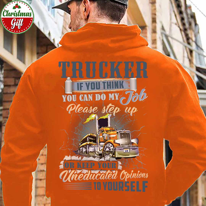 Uneducated Trucker- Orange-Trucker- Hoodie -#101122UNEDU2BTRUCZ6