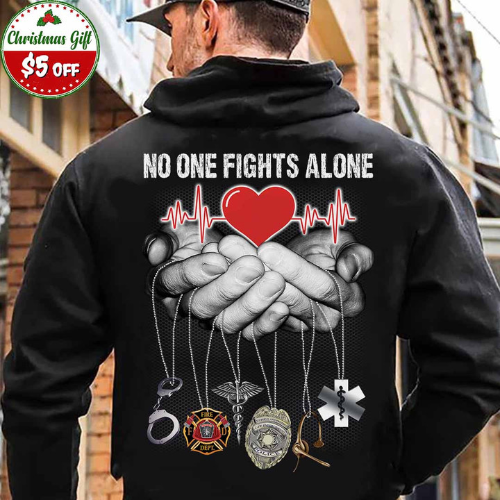No One Fights Alone-Black -Firefighter- Hoodie -#181122ONEFI1BFIREZ6