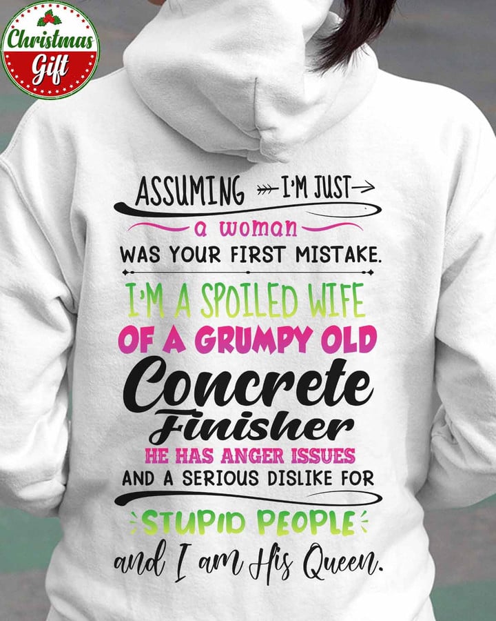 Concrete Finisher White Hoodie with Empowering Quote and Graphic