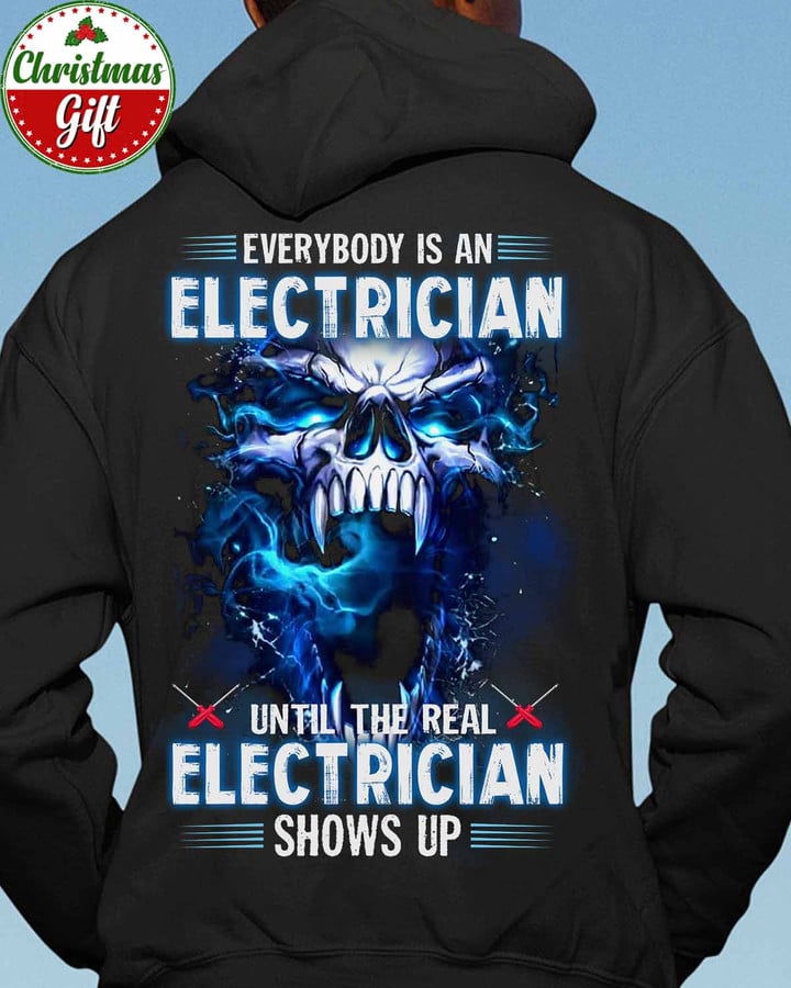 Electrician Hoodie - Black Hoodie with Blue Skull Graphic