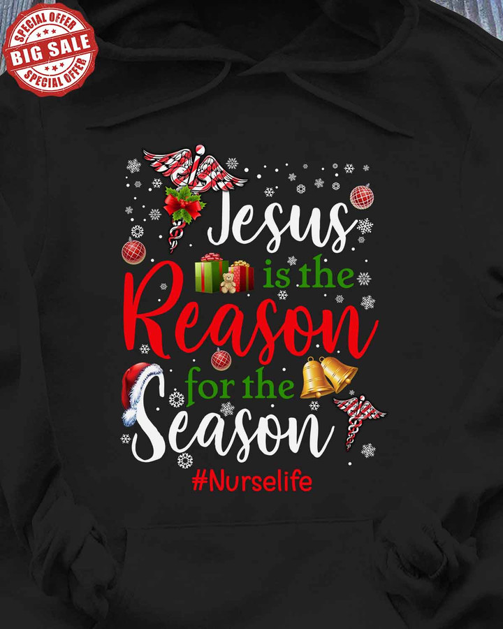 Green nurse hoodie with 'Jesus is the Reason for the Season #Nurselife' quote