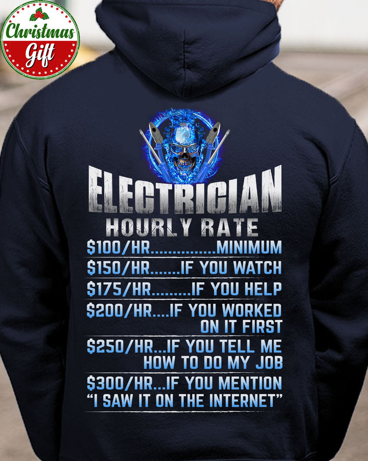 Electrician Hourly Rate-Navy Blue -Electrician- Hoodie-#021222HORLY8BELECZ6