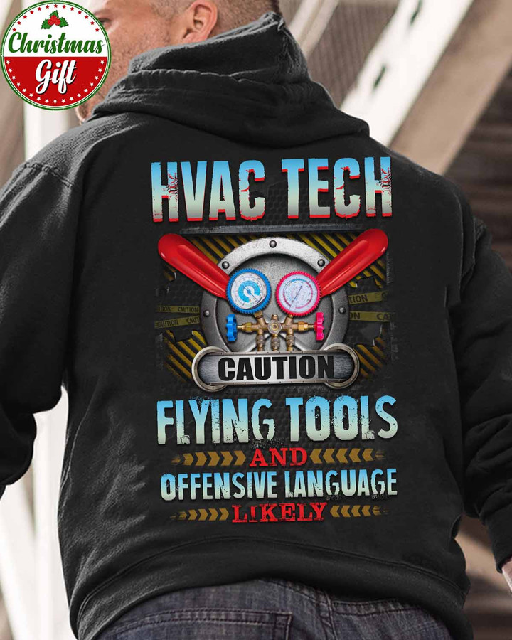 HVAC Tech Caution Flying Tools-Black -HVACTECH- Hoodie -#021222FLYING5BHVACZ6