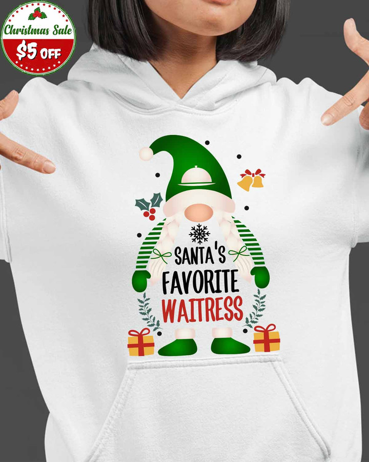 Santa's Favorite Waitress - White-Waitress-Hoodie -#131222SAFAV8FWAITZ4
