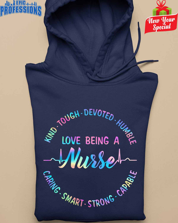Kind Tough Devoted Humble Love Being a Nurse -Navy Blue -Nurse- Hoodie-#221222KINTO1FNURSZ4