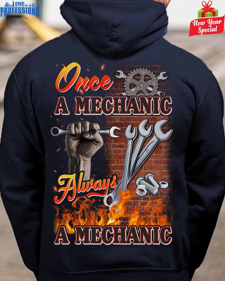 Once a Mechanic Always a Mechanic -Navy Blue -Mechanic- Hoodie-#231222ONCEA5BMECHZ6