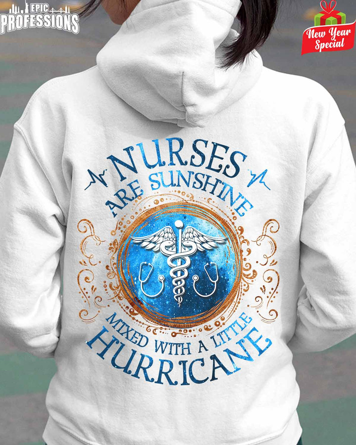 Nurses Are Sunshine mixed with a Hurricane-White-Nurse-Hoodie-#050123HURRIC3BNURSZ4