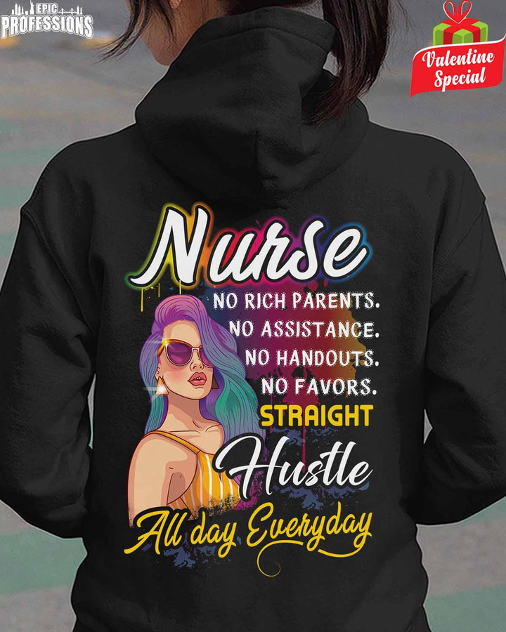 Nurse Straight Hustle All day Everyday-Black -Nurse-Hoodie -#070123HUSTL7BNURSZ4