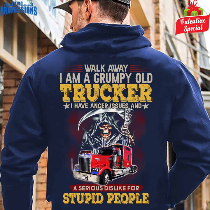 I am a Grumpy Old Trucker -Navy Blue -Trucker- Hoodie-#180123ANGIS11BTRUCZ6