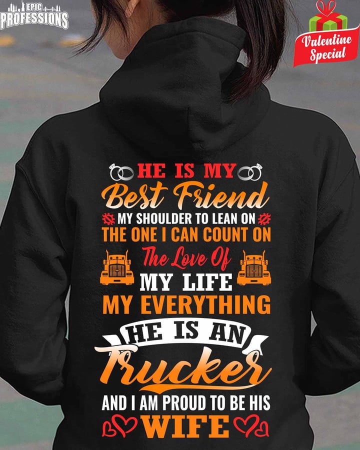 Awesome Trucker's Wife- Black-Trucker-Hoodie -#200123LEAN10BTRUCZ6