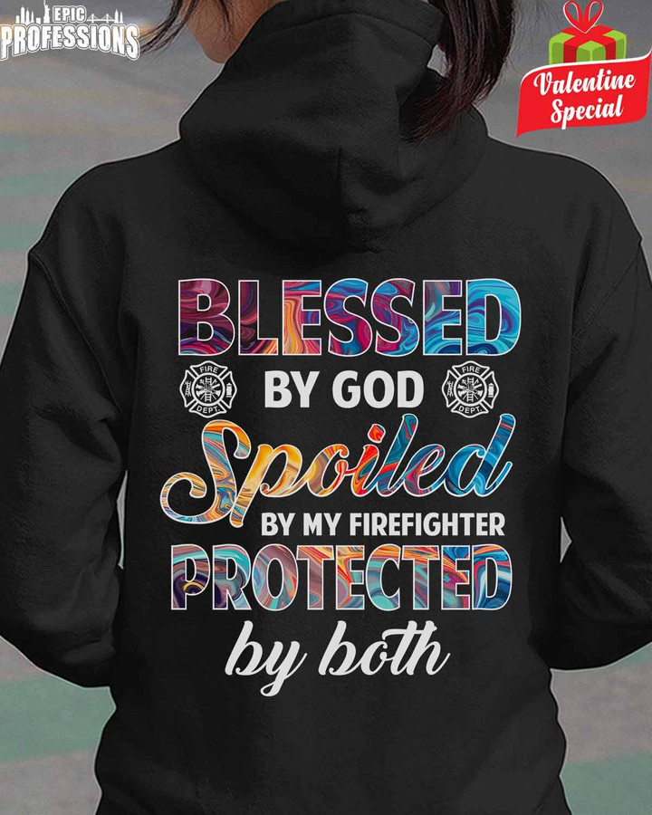 Blessed by God Spoiled by My Firefighter-Black-Firefighter- Hoodie-#280123PROBY7BFIREZ6