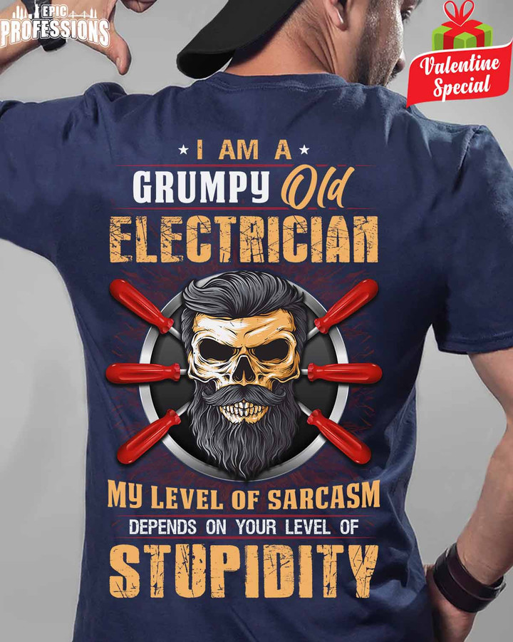 I am a Grumpy Old Electrician-Navy Blue -Electrician- T-Shirt-#020223DEPON8BELECZ6