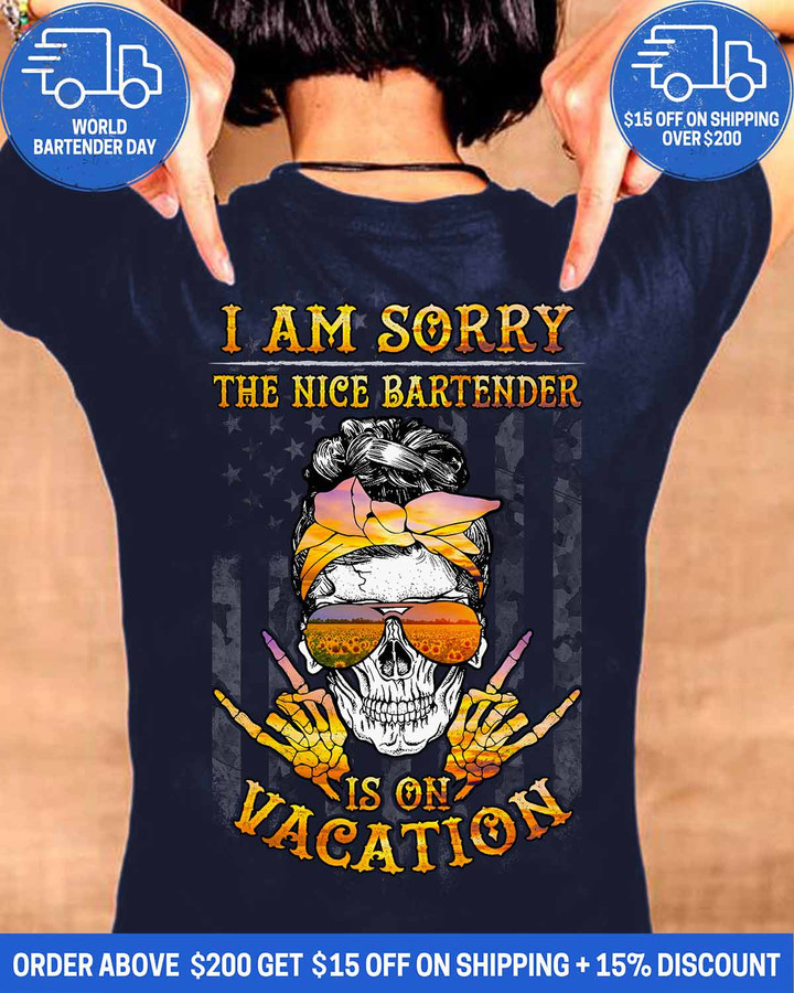 Bartender is on Vacation -Navy Blue-Bartender-T-Shirt-#040223ONVAC4BBARTZ4