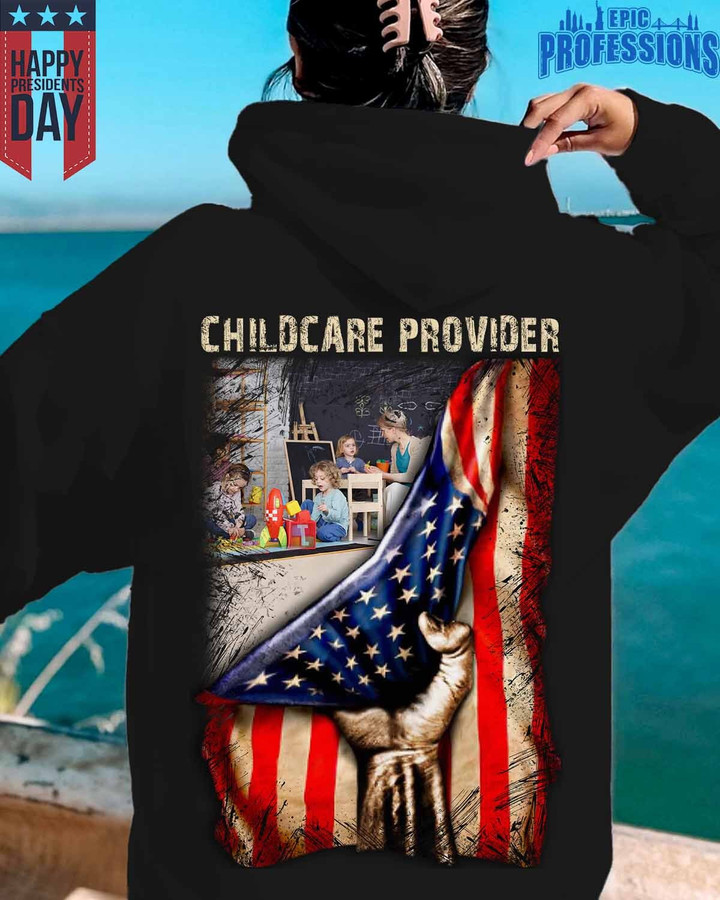 Proud Childcare Provider-Black-ChildcareProvider-Hoodie-#090223USFLA41BCHPRZ4