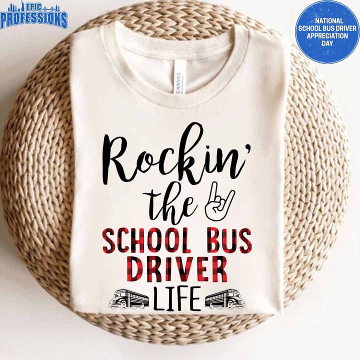 Rockin' the School Bus Driver Life-White-Schoolbusdriver-T- shirt-#150223ROKTHE2FSBDZ4