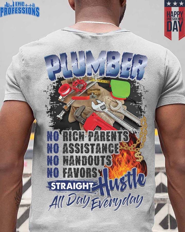 Plumber Straight Hustle All day Everyday-Ash Grey-Plumber-T-shirt -#150223HUSTLE11BPLUMZ6