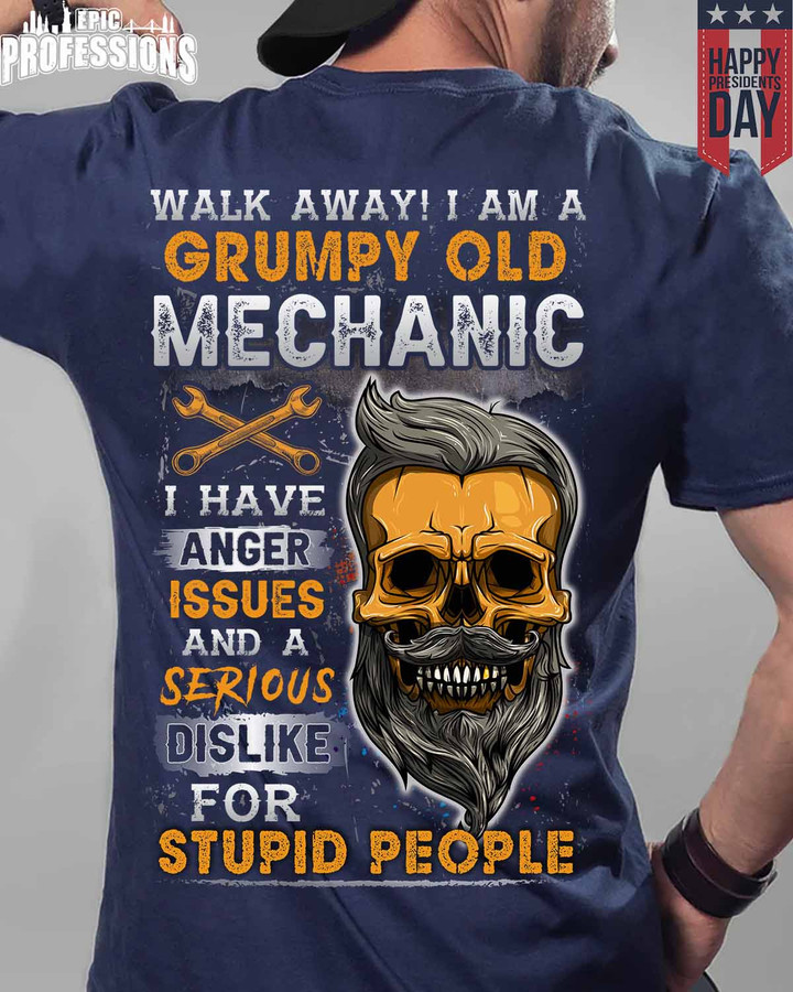 Grumpy Old Mechanic I Have Anger Issues-Navy Blue -Mechanic- T-shirt-#M160223ANGIS4BMECHZ6
