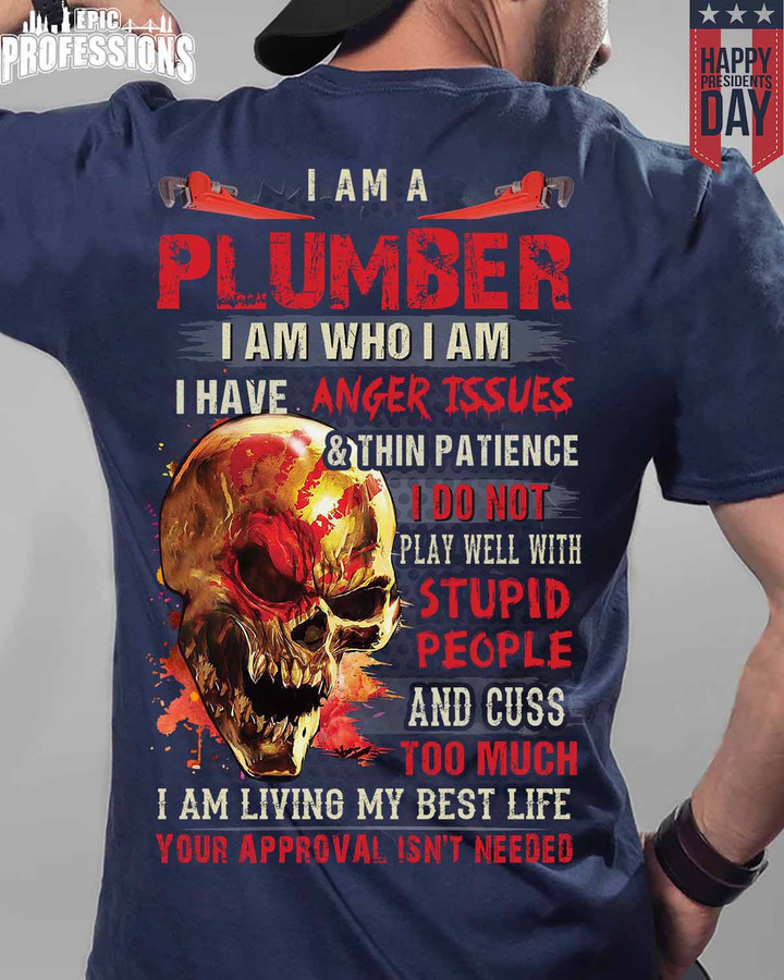 Plumber I Do Not Play Well With Stupid People-Navy Blue -Plumber- T-shirt-#M160223THIPAT5BPLUMZ6