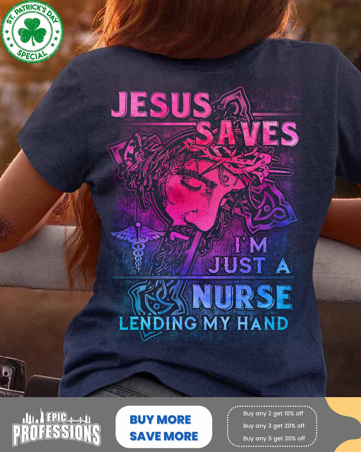 I'm just a Nurse lending my hand- Navy Blue -Nurse-T-Shirt -#F180223LENDI8BNURSZ4