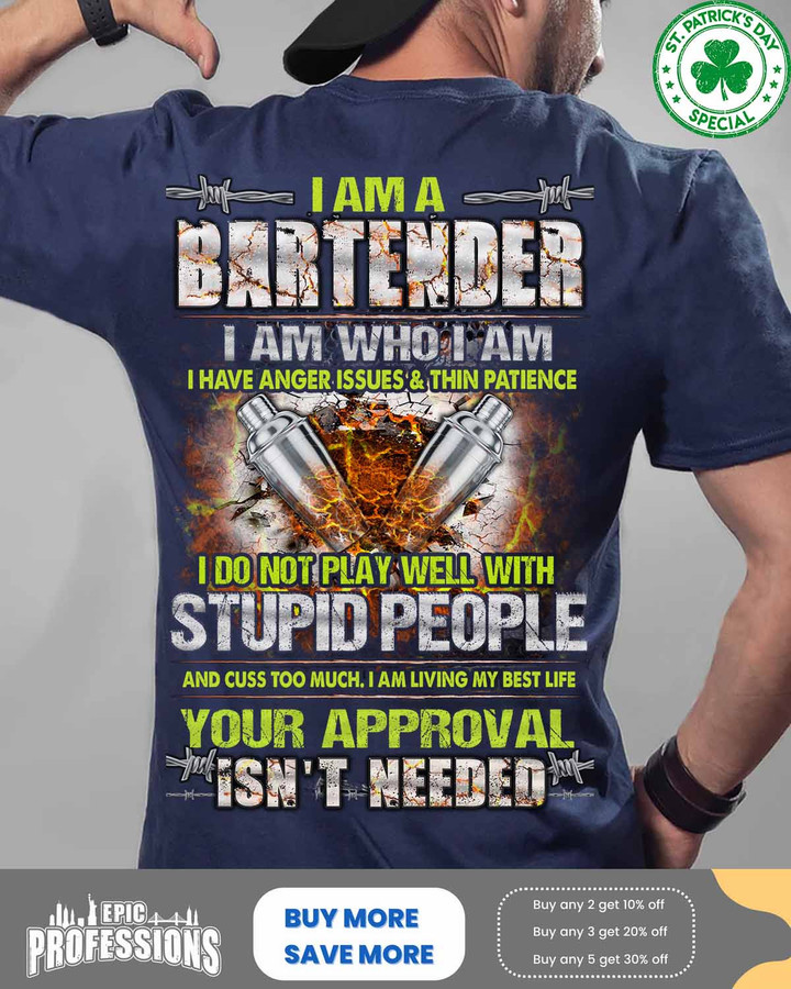 I am a Bartender-Navy Blue -Bartender- T-shirt-#F180223THIPAT2BBARTZ4