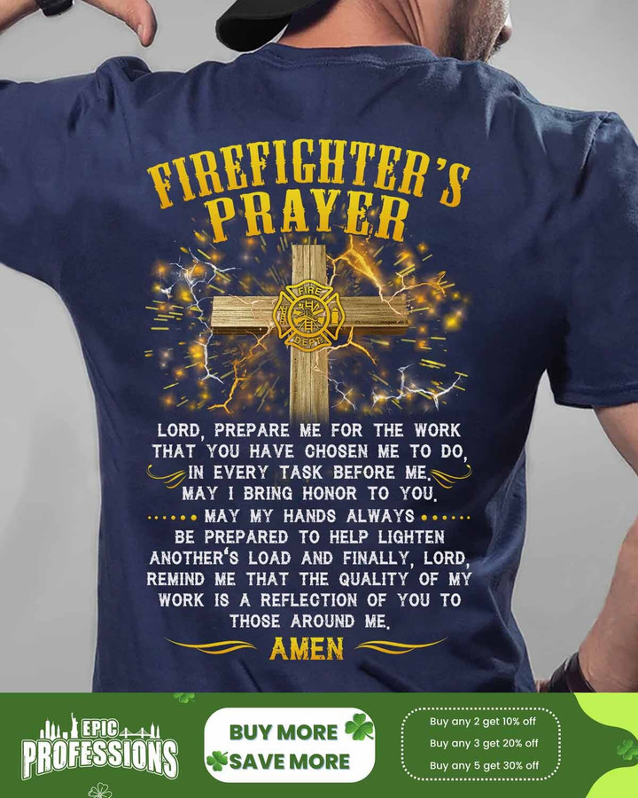 Proud Firefighter's prayer-Navy Blue -Firefighter- T-shirt-#M210223EVTAS6BFIREZ6