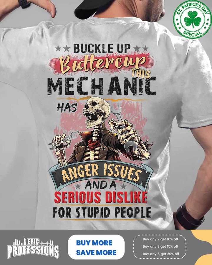 Buckle up buttercup this Mechanic has anger issues-Ash Grey-Mechanic-T-shirt -#M010323BUCUT7BMECHZ6