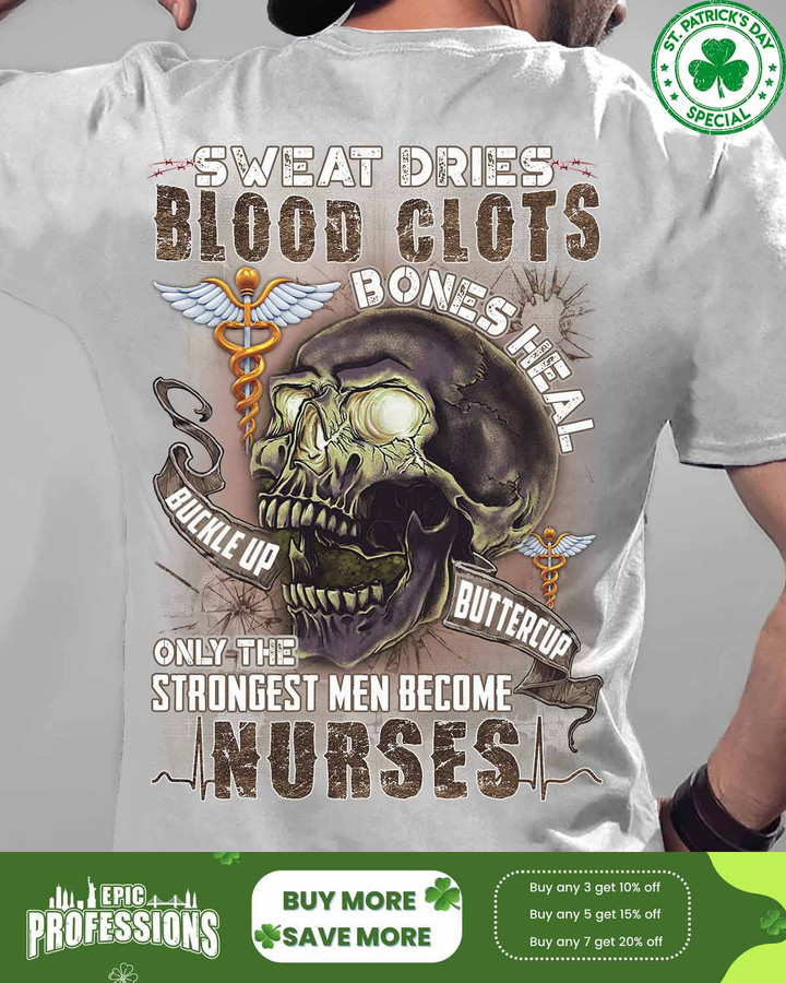 White nurse t-shirt with skull graphic and empowering quote