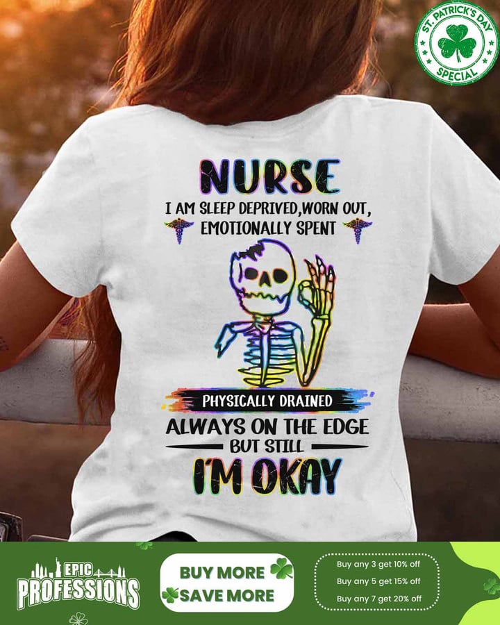 Nurse Always on the Edge-White-Nurse-T- shirt-#F030323DEPRIVED1BNURSZ4
