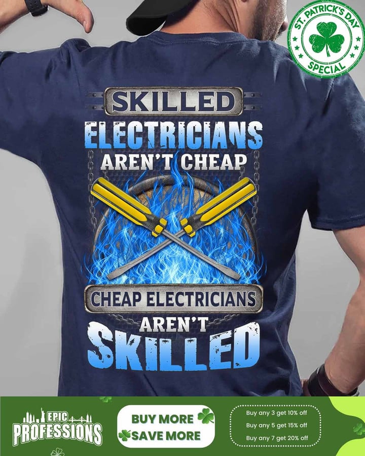 Skilled Electricians aren't cheap-Navy Blue -Electrician-T-shirt-#070323SKILL19BELECZ6