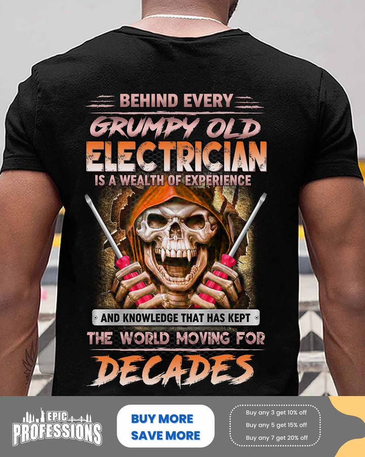 Behind every grumpy old Electrician is a wealth of experience-Black-Electrician-T-shirt -#090323MOVING2BELECZ6