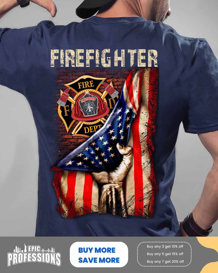 Proud Firefighter-Navy Blue-Firefighter-T-shirt -#110323USFLAG43BFIREZ6