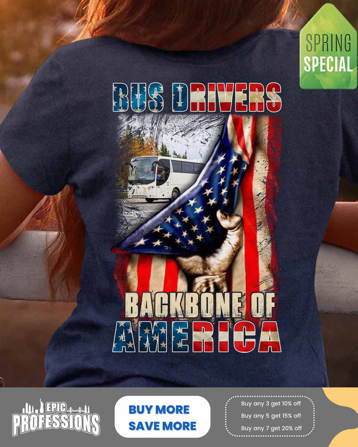 Bus Driver Backbone of America- Navy Blue -BusDriver-T-Shirt -#140323BAKBOF1BBUDRZ4