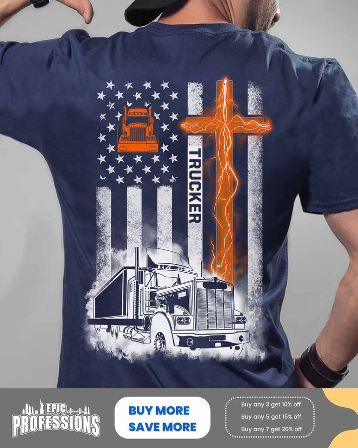 Proud Trucker-Navy Blue- Trucker-T-shirt -#150323FLAGCR7BTRUCZ6
