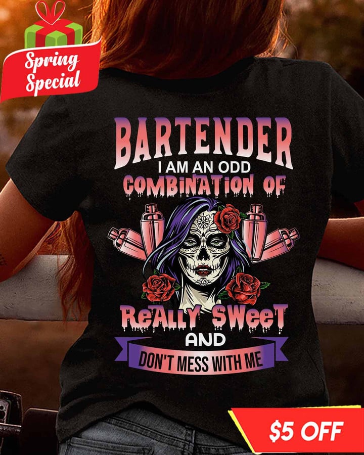 Bartender I am an Odd Combination-Black-Bartender-T-Shirt-#F160323ODDCOMB2BBARTZ4