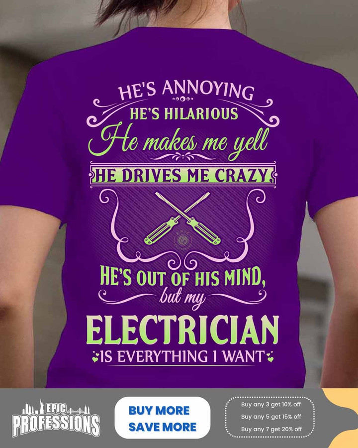 My Electrician is everything I want-Purple -Electrician-T-Shirt -#M170323HILLA7BELECZ6